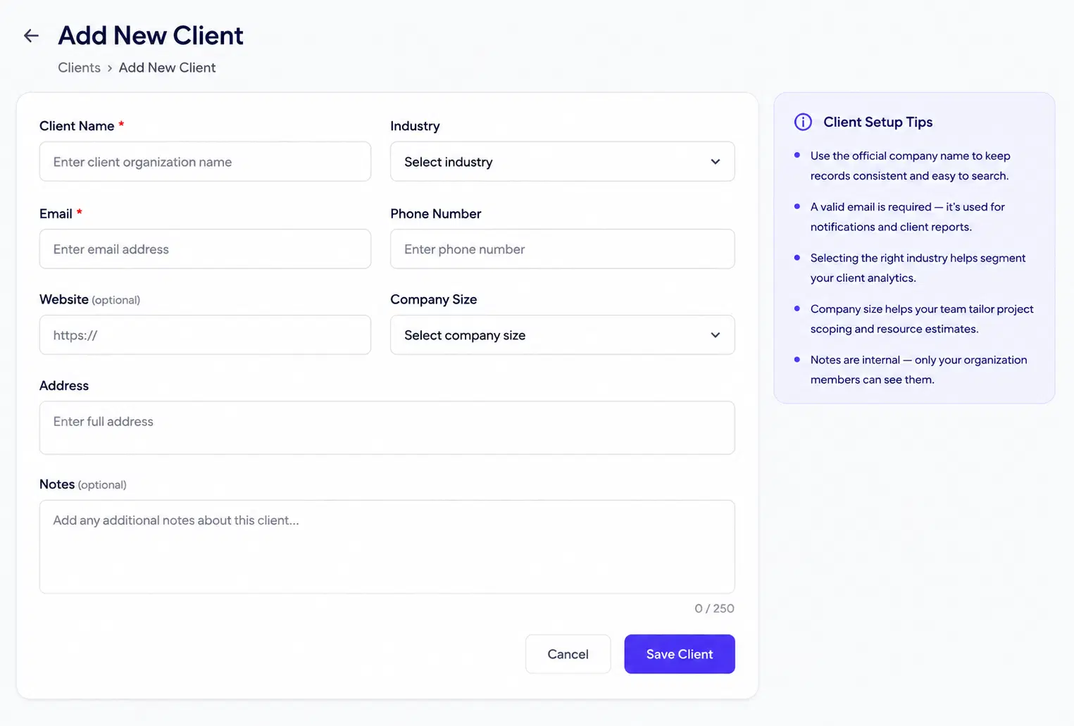 Screenshot of the Manage Clients flow in Clariop