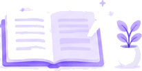 Illustration of an open book with a small potted plant