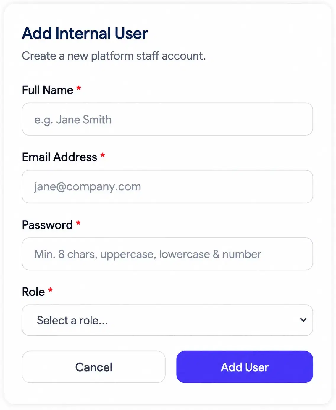 Screenshot of the User Roles & Permissions settings in Clariop